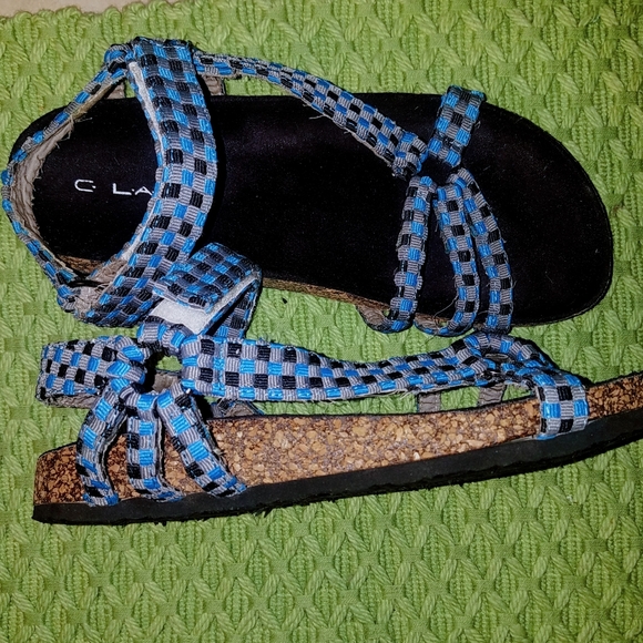 C Label Iria-3 Checker Velcro Footbed Sandals 10 Bright Blue Gray - Picture 2 of 12